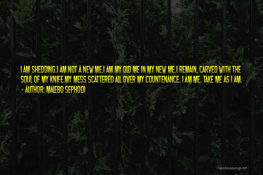 Malebo Sephodi Quotes: I Am Shedding.i Am Not A New Me.i Am My Old Me In My New Me.i Remain, Carved With The