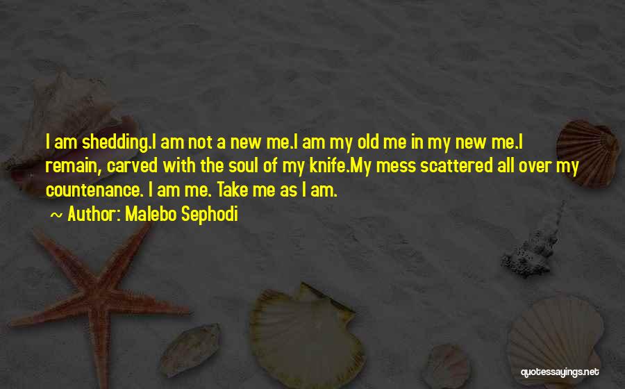 Malebo Sephodi Quotes: I Am Shedding.i Am Not A New Me.i Am My Old Me In My New Me.i Remain, Carved With The