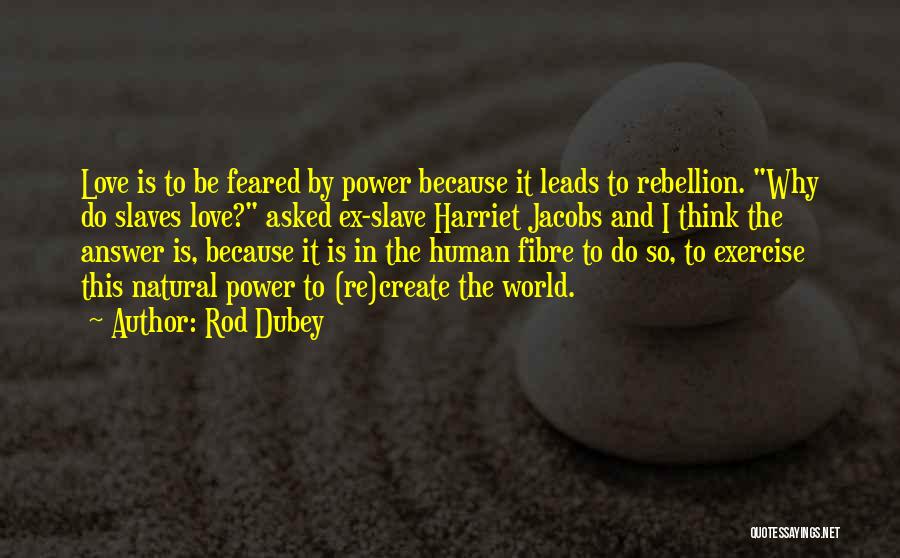 Rod Dubey Quotes: Love Is To Be Feared By Power Because It Leads To Rebellion. Why Do Slaves Love? Asked Ex-slave Harriet Jacobs