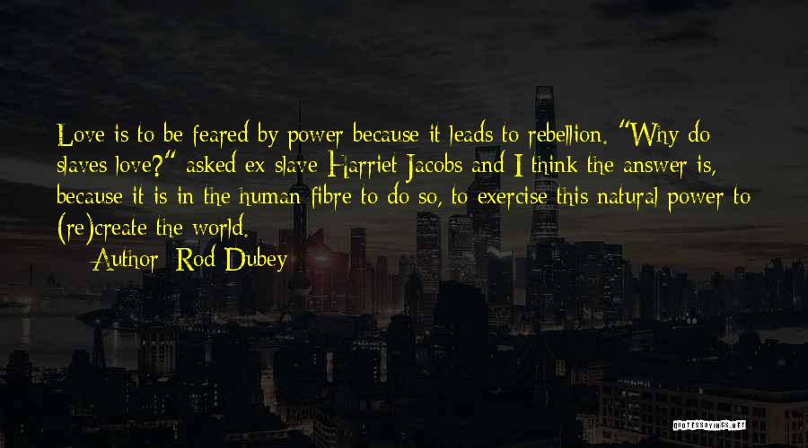 Rod Dubey Quotes: Love Is To Be Feared By Power Because It Leads To Rebellion. Why Do Slaves Love? Asked Ex-slave Harriet Jacobs