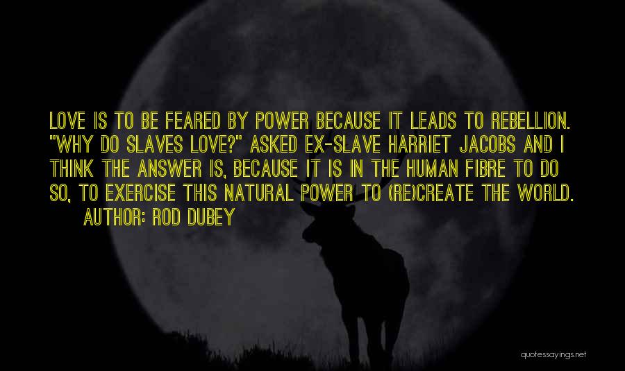 Rod Dubey Quotes: Love Is To Be Feared By Power Because It Leads To Rebellion. Why Do Slaves Love? Asked Ex-slave Harriet Jacobs