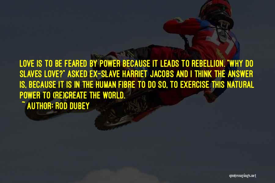 Rod Dubey Quotes: Love Is To Be Feared By Power Because It Leads To Rebellion. Why Do Slaves Love? Asked Ex-slave Harriet Jacobs
