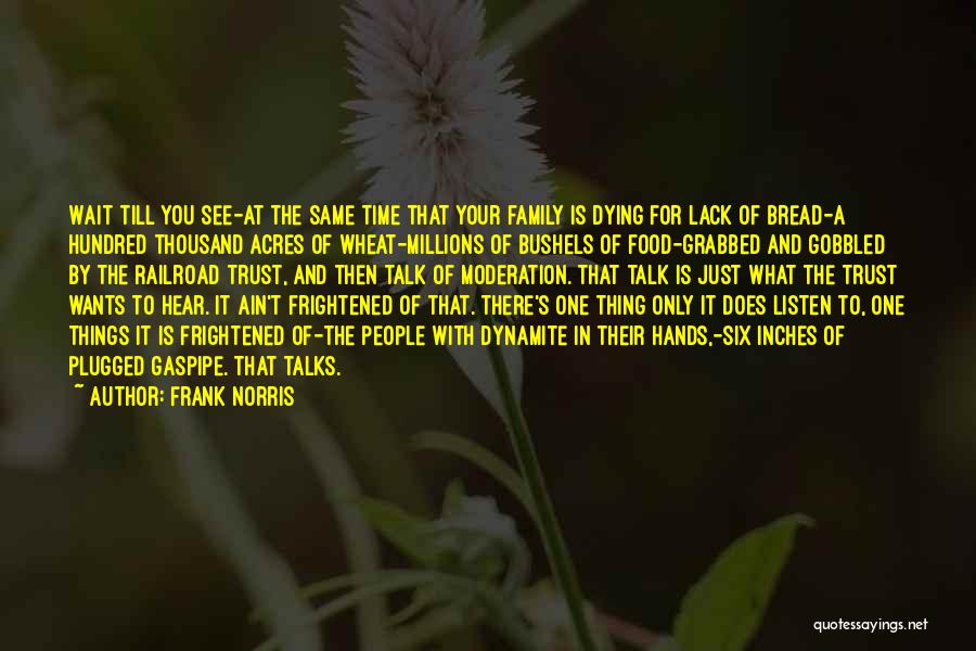 Frank Norris Quotes: Wait Till You See-at The Same Time That Your Family Is Dying For Lack Of Bread-a Hundred Thousand Acres Of