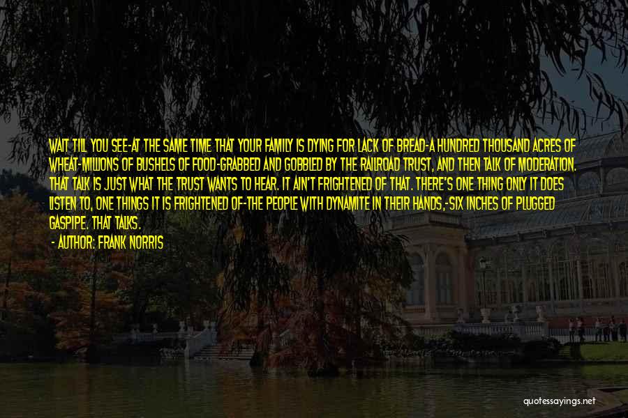 Frank Norris Quotes: Wait Till You See-at The Same Time That Your Family Is Dying For Lack Of Bread-a Hundred Thousand Acres Of