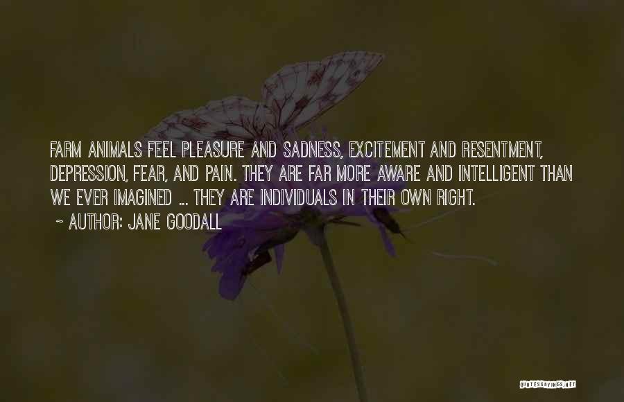 Jane Goodall Quotes: Farm Animals Feel Pleasure And Sadness, Excitement And Resentment, Depression, Fear, And Pain. They Are Far More Aware And Intelligent