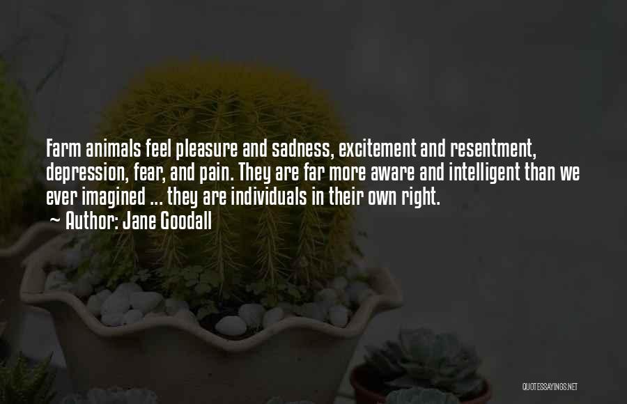 Jane Goodall Quotes: Farm Animals Feel Pleasure And Sadness, Excitement And Resentment, Depression, Fear, And Pain. They Are Far More Aware And Intelligent