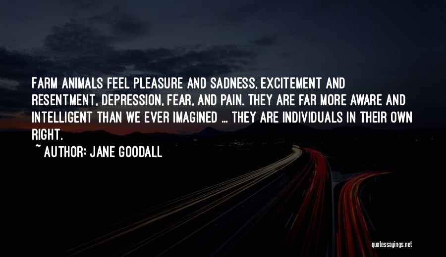 Jane Goodall Quotes: Farm Animals Feel Pleasure And Sadness, Excitement And Resentment, Depression, Fear, And Pain. They Are Far More Aware And Intelligent