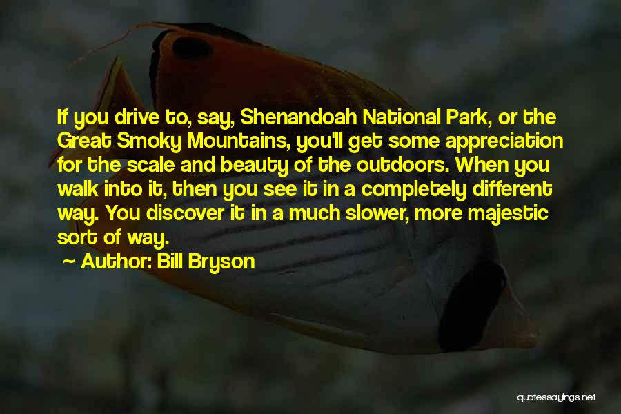 Bill Bryson Quotes: If You Drive To, Say, Shenandoah National Park, Or The Great Smoky Mountains, You'll Get Some Appreciation For The Scale