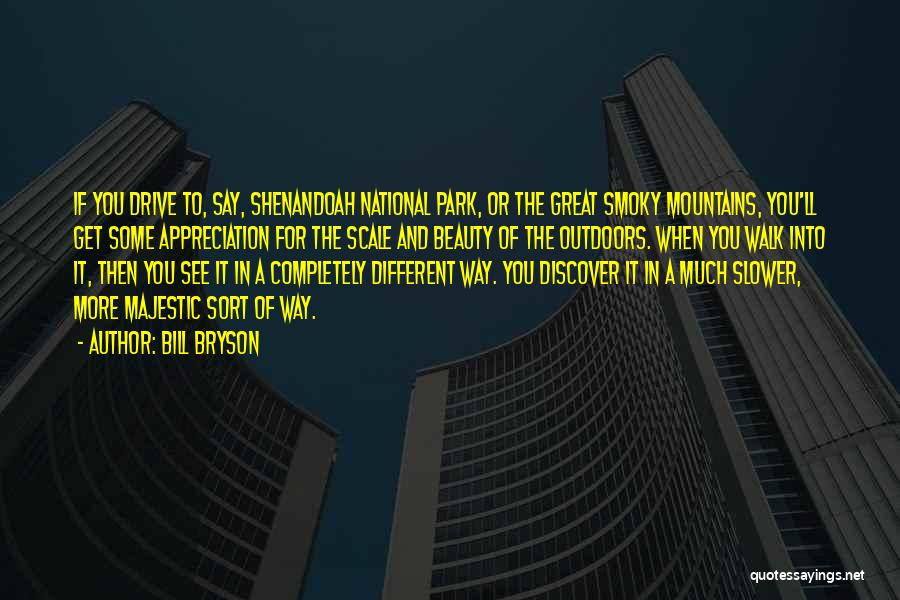 Bill Bryson Quotes: If You Drive To, Say, Shenandoah National Park, Or The Great Smoky Mountains, You'll Get Some Appreciation For The Scale