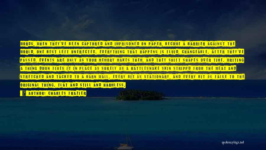 Charles Frazier Quotes: Words, When They've Been Captured And Imprisoned On Paper, Become A Barrier Against The World, One Best Left Unerected. Everything