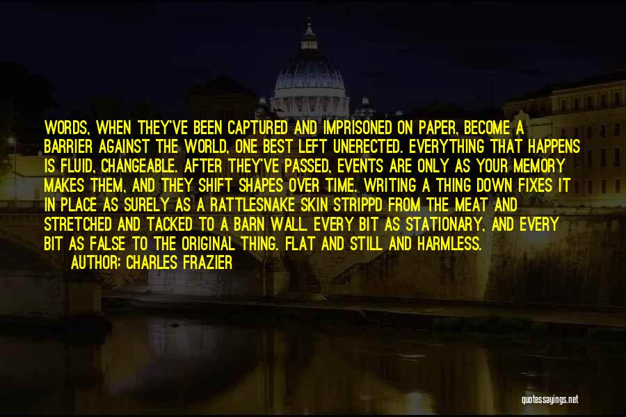 Charles Frazier Quotes: Words, When They've Been Captured And Imprisoned On Paper, Become A Barrier Against The World, One Best Left Unerected. Everything