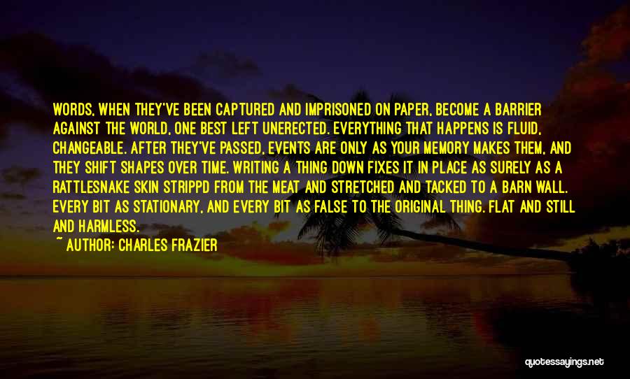 Charles Frazier Quotes: Words, When They've Been Captured And Imprisoned On Paper, Become A Barrier Against The World, One Best Left Unerected. Everything