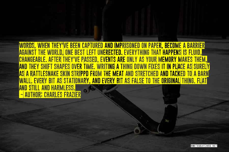 Charles Frazier Quotes: Words, When They've Been Captured And Imprisoned On Paper, Become A Barrier Against The World, One Best Left Unerected. Everything