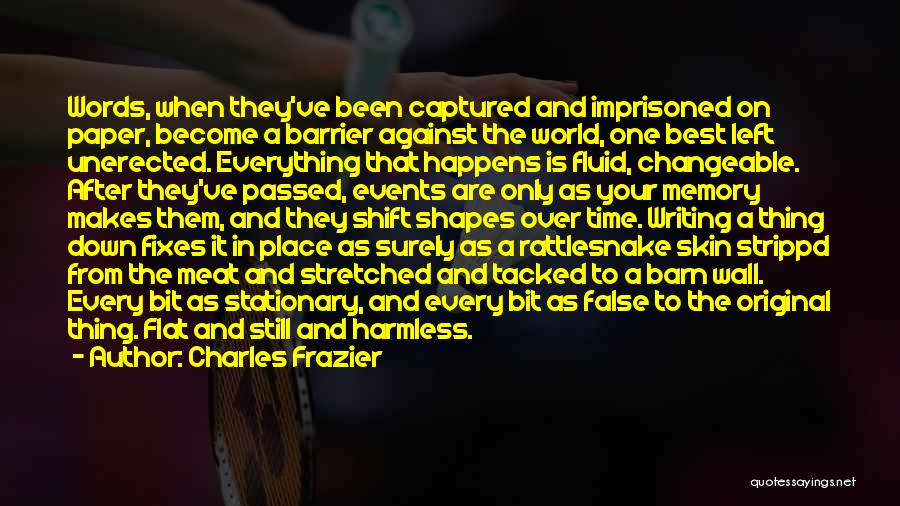 Charles Frazier Quotes: Words, When They've Been Captured And Imprisoned On Paper, Become A Barrier Against The World, One Best Left Unerected. Everything