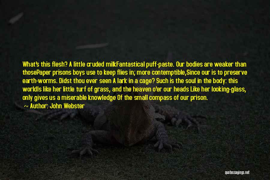 John Webster Quotes: What's This Flesh? A Little Cruded Milkfantastical Puff-paste. Our Bodies Are Weaker Than Thosepaper Prisons Boys Use To Keep Flies