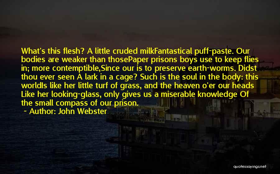 John Webster Quotes: What's This Flesh? A Little Cruded Milkfantastical Puff-paste. Our Bodies Are Weaker Than Thosepaper Prisons Boys Use To Keep Flies