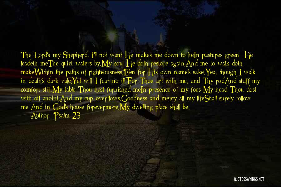 Psalm 23 Quotes: The Lord's My Shepherd, I'll Not Want;he Makes Me Down To Liein Pastures Green; He Leadeth Methe Quiet Waters By.my