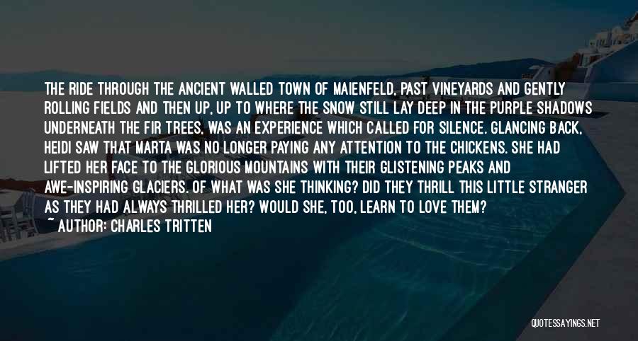 Charles Tritten Quotes: The Ride Through The Ancient Walled Town Of Maienfeld, Past Vineyards And Gently Rolling Fields And Then Up, Up To