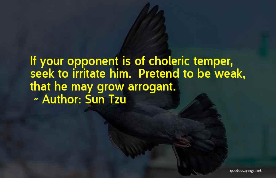 Sun Tzu Quotes: If Your Opponent Is Of Choleric Temper, Seek To Irritate Him. Pretend To Be Weak, That He May Grow Arrogant.