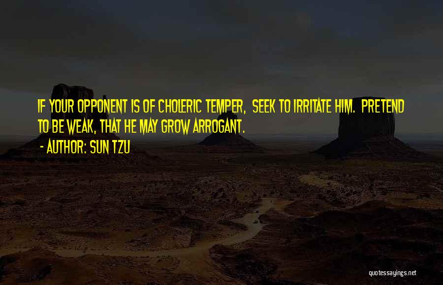 Sun Tzu Quotes: If Your Opponent Is Of Choleric Temper, Seek To Irritate Him. Pretend To Be Weak, That He May Grow Arrogant.