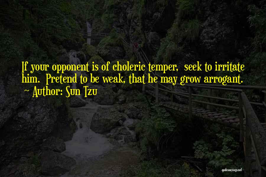 Sun Tzu Quotes: If Your Opponent Is Of Choleric Temper, Seek To Irritate Him. Pretend To Be Weak, That He May Grow Arrogant.