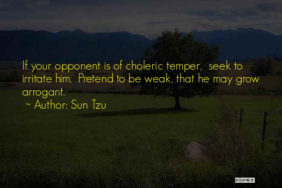 Sun Tzu Quotes: If Your Opponent Is Of Choleric Temper, Seek To Irritate Him. Pretend To Be Weak, That He May Grow Arrogant.