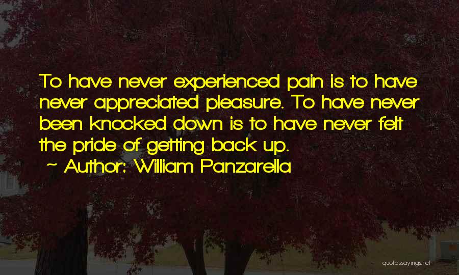 William Panzarella Quotes: To Have Never Experienced Pain Is To Have Never Appreciated Pleasure. To Have Never Been Knocked Down Is To Have