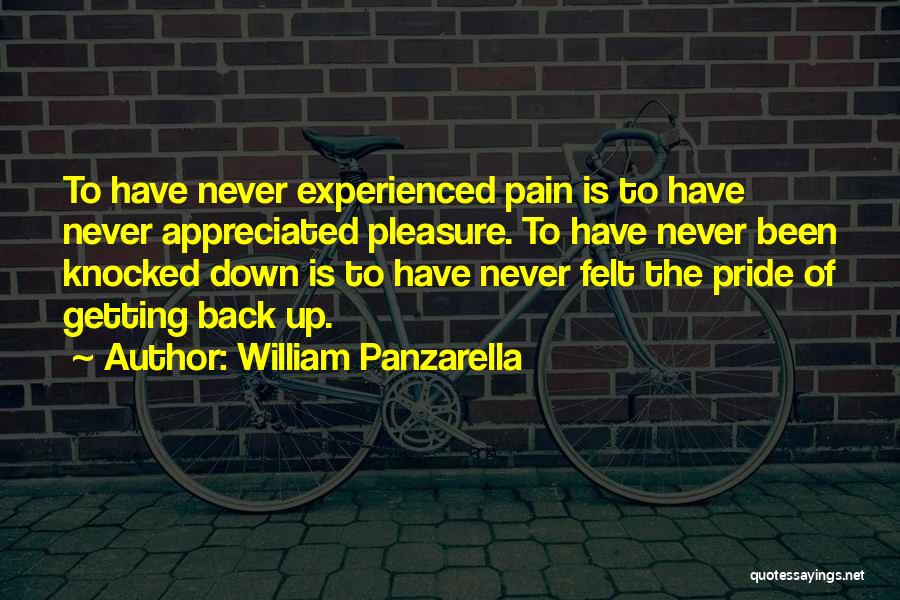 William Panzarella Quotes: To Have Never Experienced Pain Is To Have Never Appreciated Pleasure. To Have Never Been Knocked Down Is To Have