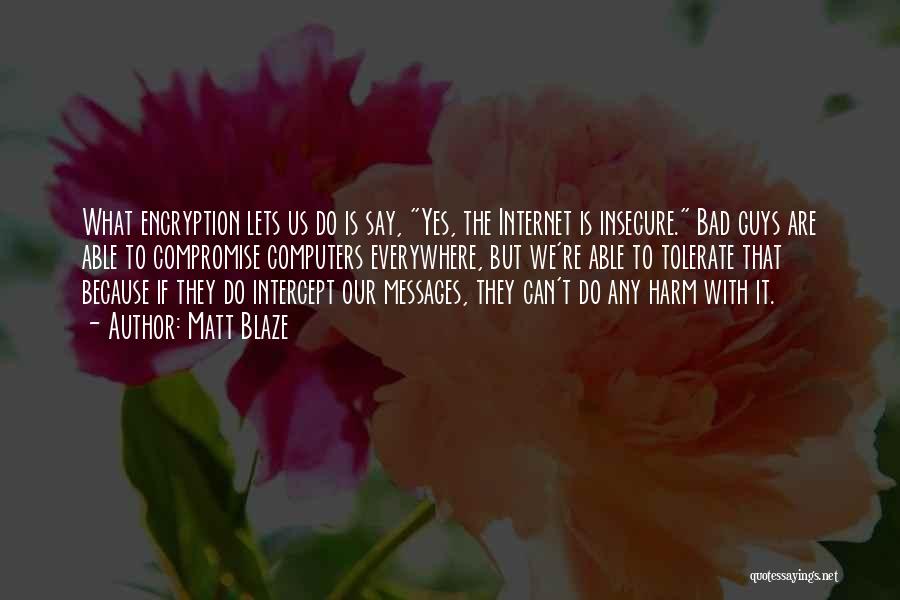 Matt Blaze Quotes: What Encryption Lets Us Do Is Say, Yes, The Internet Is Insecure. Bad Guys Are Able To Compromise Computers Everywhere,