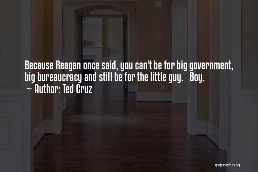 Ted Cruz Quotes: Because Reagan Once Said, You Can't Be For Big Government, Big Bureaucracy And Still Be For The Little Guy. Boy,