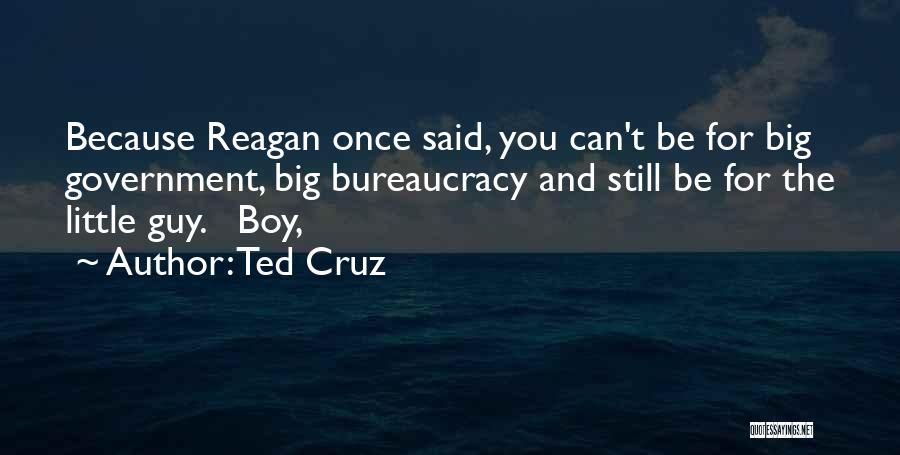 Ted Cruz Quotes: Because Reagan Once Said, You Can't Be For Big Government, Big Bureaucracy And Still Be For The Little Guy. Boy,
