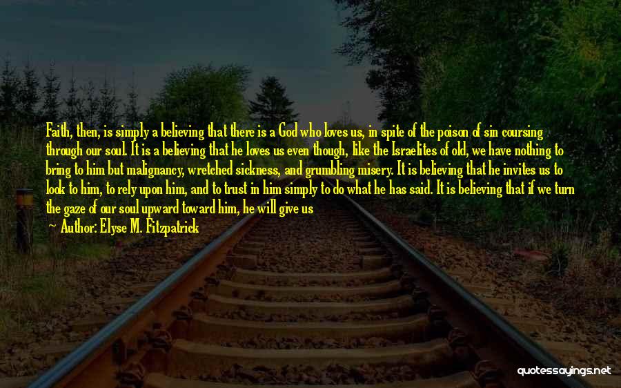 Elyse M. Fitzpatrick Quotes: Faith, Then, Is Simply A Believing That There Is A God Who Loves Us, In Spite Of The Poison Of