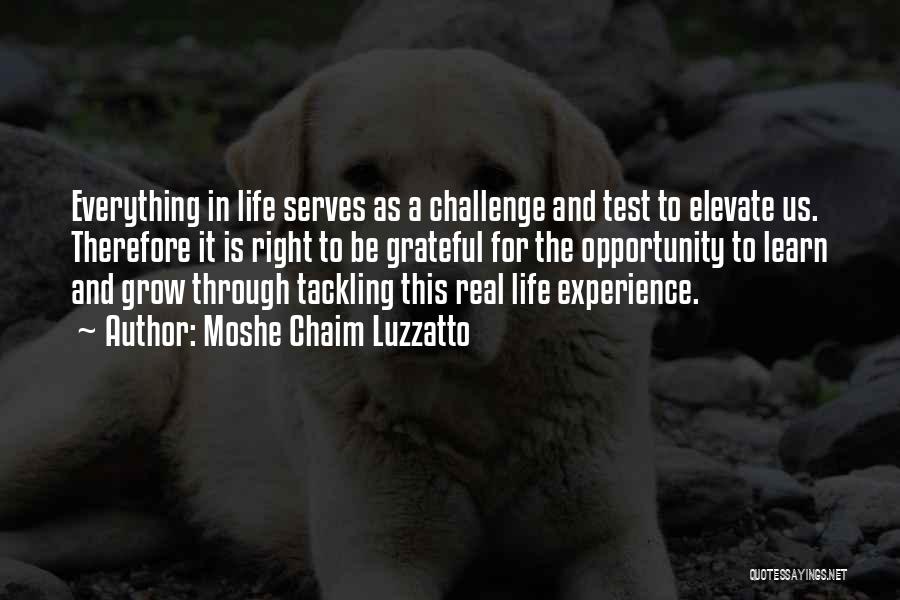 Moshe Chaim Luzzatto Quotes: Everything In Life Serves As A Challenge And Test To Elevate Us. Therefore It Is Right To Be Grateful For