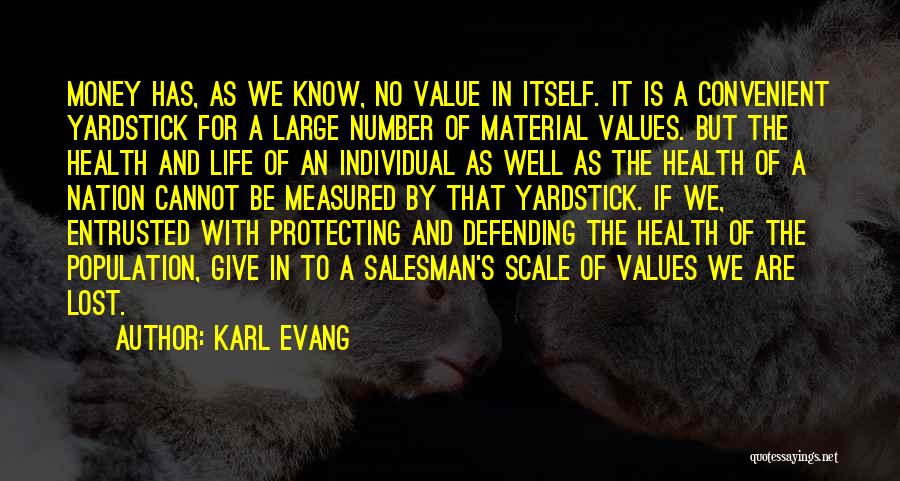 Karl Evang Quotes: Money Has, As We Know, No Value In Itself. It Is A Convenient Yardstick For A Large Number Of Material