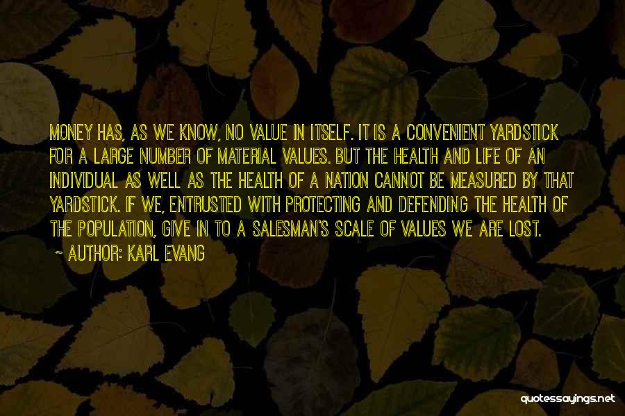 Karl Evang Quotes: Money Has, As We Know, No Value In Itself. It Is A Convenient Yardstick For A Large Number Of Material