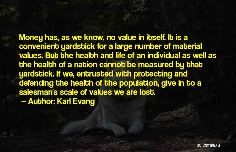 Karl Evang Quotes: Money Has, As We Know, No Value In Itself. It Is A Convenient Yardstick For A Large Number Of Material