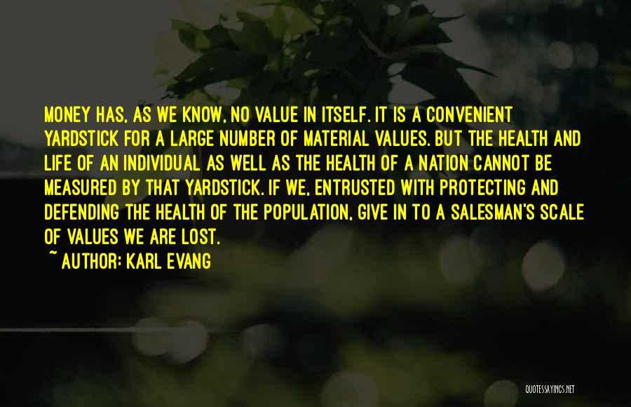 Karl Evang Quotes: Money Has, As We Know, No Value In Itself. It Is A Convenient Yardstick For A Large Number Of Material