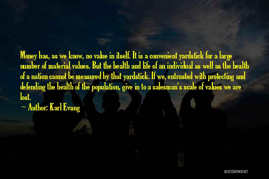 Karl Evang Quotes: Money Has, As We Know, No Value In Itself. It Is A Convenient Yardstick For A Large Number Of Material