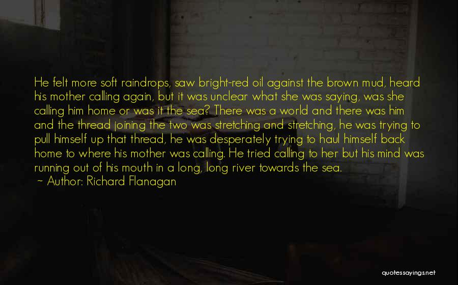 Richard Flanagan Quotes: He Felt More Soft Raindrops, Saw Bright-red Oil Against The Brown Mud, Heard His Mother Calling Again, But It Was