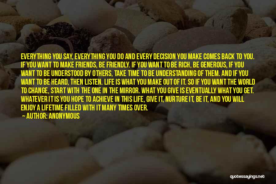 Anonymous Quotes: Everything You Say, Everything You Do And Every Decision You Make Comes Back To You. If You Want To Make