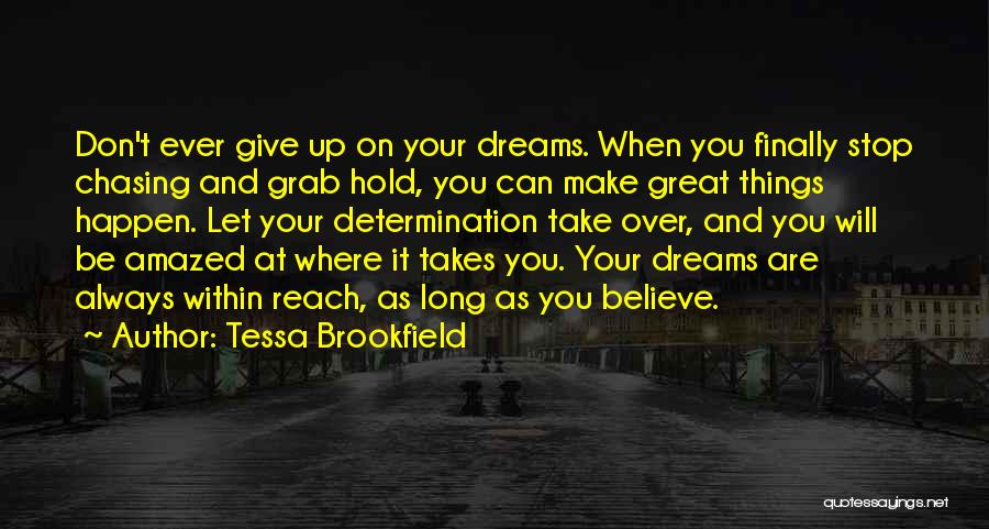 Tessa Brookfield Quotes: Don't Ever Give Up On Your Dreams. When You Finally Stop Chasing And Grab Hold, You Can Make Great Things