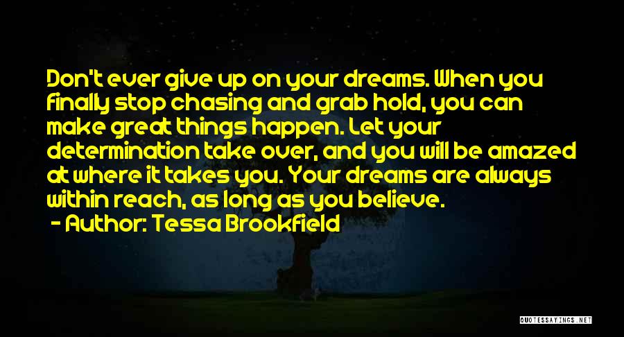 Tessa Brookfield Quotes: Don't Ever Give Up On Your Dreams. When You Finally Stop Chasing And Grab Hold, You Can Make Great Things