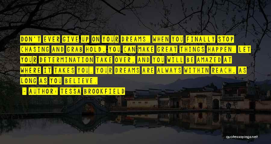 Tessa Brookfield Quotes: Don't Ever Give Up On Your Dreams. When You Finally Stop Chasing And Grab Hold, You Can Make Great Things