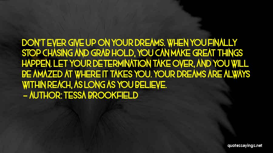 Tessa Brookfield Quotes: Don't Ever Give Up On Your Dreams. When You Finally Stop Chasing And Grab Hold, You Can Make Great Things