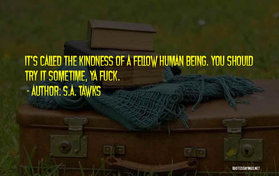 S.A. Tawks Quotes: It's Called The Kindness Of A Fellow Human Being. You Should Try It Sometime, Ya Fuck.