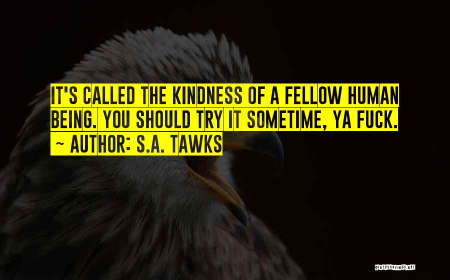 S.A. Tawks Quotes: It's Called The Kindness Of A Fellow Human Being. You Should Try It Sometime, Ya Fuck.