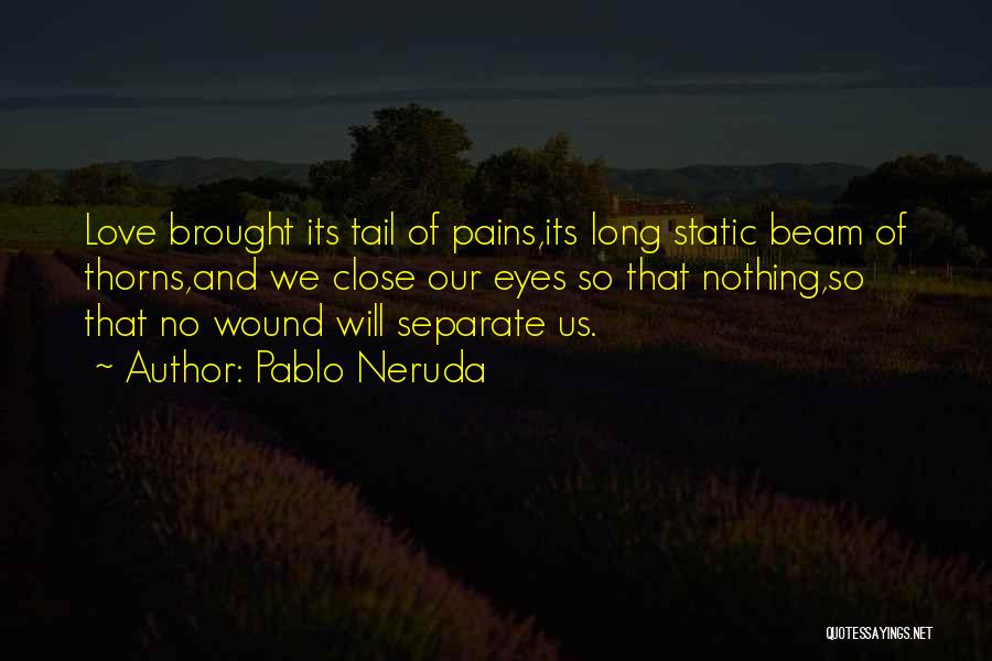 Pablo Neruda Quotes: Love Brought Its Tail Of Pains,its Long Static Beam Of Thorns,and We Close Our Eyes So That Nothing,so That No