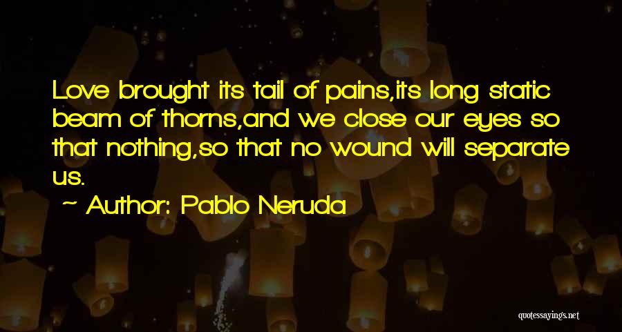 Pablo Neruda Quotes: Love Brought Its Tail Of Pains,its Long Static Beam Of Thorns,and We Close Our Eyes So That Nothing,so That No