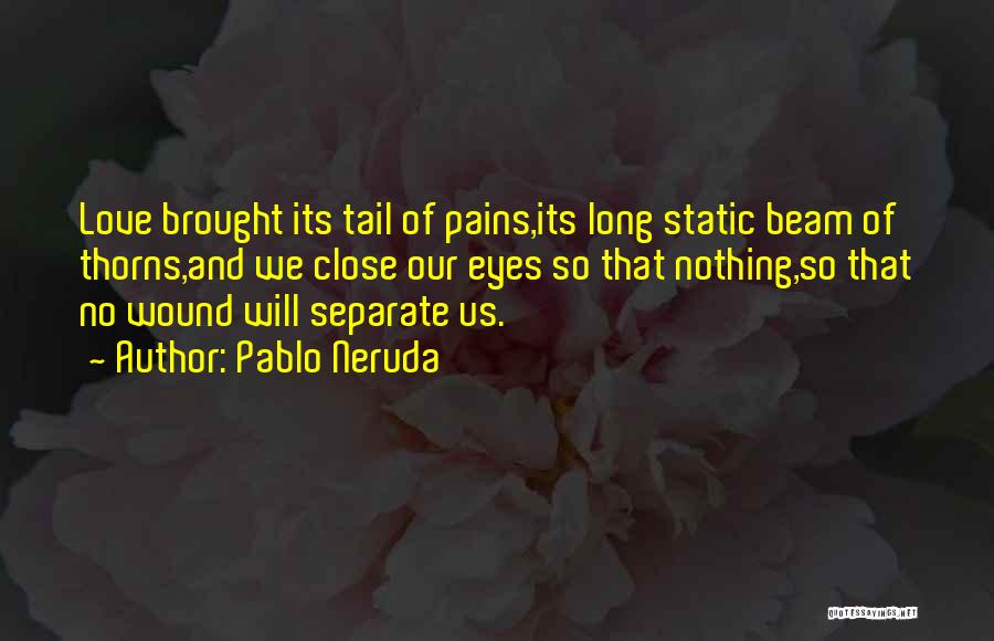 Pablo Neruda Quotes: Love Brought Its Tail Of Pains,its Long Static Beam Of Thorns,and We Close Our Eyes So That Nothing,so That No