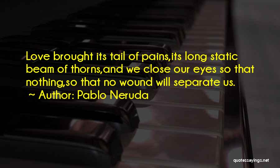 Pablo Neruda Quotes: Love Brought Its Tail Of Pains,its Long Static Beam Of Thorns,and We Close Our Eyes So That Nothing,so That No